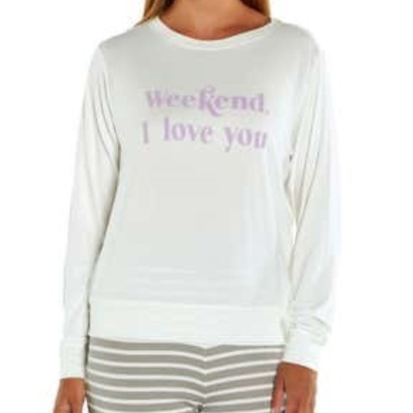 Wildfox Intimates Weekend I Love You Pajamas 2 PC Set Top & Joggers Size Large - Picture 2 of 6